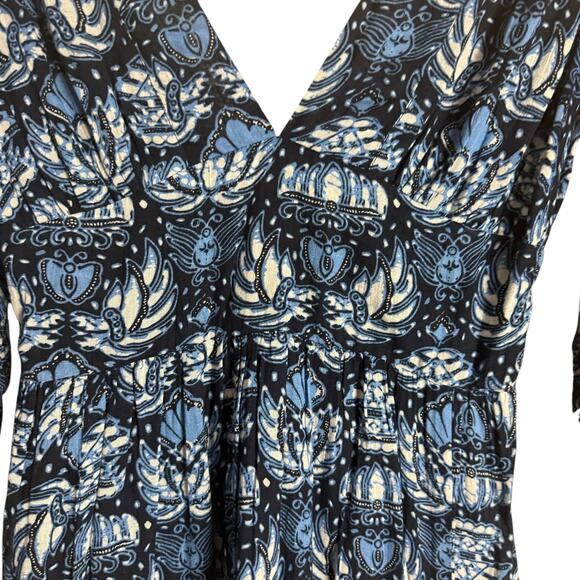 Caroline Constas Blue Printed 3/4 Sleeve V-Neck Long Dress Size Small - Picture 3 of 9